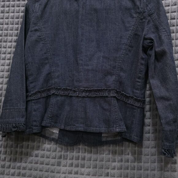 Denim Jean Ruffle Jacket SzSm Cottage Prairie Cowgirl Preppy Lagenlook Boho Chic - Picture 10 of 12